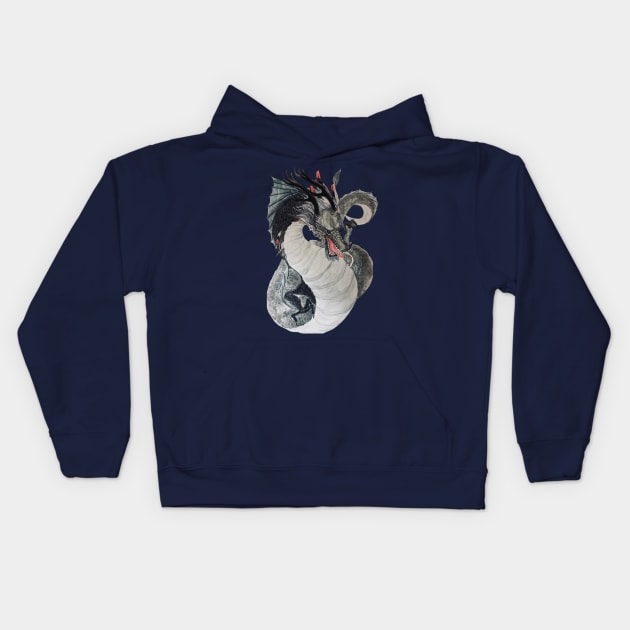 Chinese Black Dragon God Kids Hoodie by MaknArt